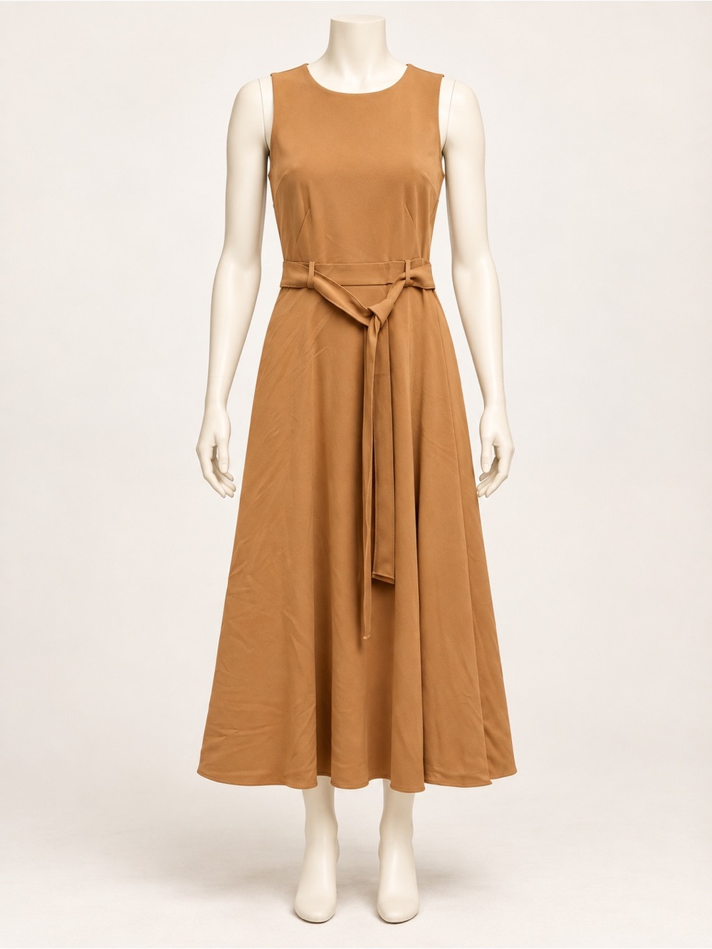 Calvin Klein Camel Sleeveless Tie-Waist Maxi Dress
